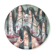 gothic, goth, horror, blood, bloody, emo, ghost, zombie, asian, japan, japanese, evil, daemon, fairies, fairy, fae, dead, death, creepy, spooky, lowbrow, low, brow, fantasy, art, painting, green, red, jewel, circle, trees, spirit, zerick, liar, delphine, levesque, demers, zombies, Magnet with custom graphic design