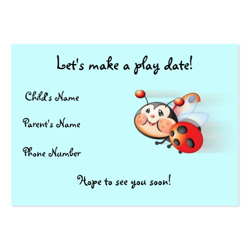 Libby the Ladybug Play Date Card Business Card (front side)