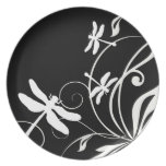 Libélula blanco y negro plato de cena