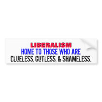 LIBERALS.. CLUELESS, GUTLESS, & SHAMELESS! BUMPER STICKER