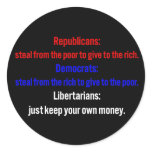 Libertarians say keep your money 1 round stickers