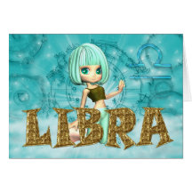 Libra Zodiac Birthday card with cutie pie Aquamari