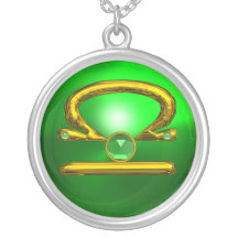 LIBRA ZODIAC BIRTHDAY JEWEL GREEN EMERALD Gold Pendant