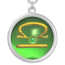 LIBRA ZODIAC BIRTHDAY JEWEL GREEN EMERALD Gold Necklace