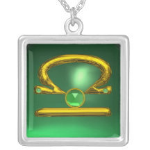 LIBRA ZODIAC BIRTHDAY JEWEL GREEN EMERALD Gold Custom Necklace