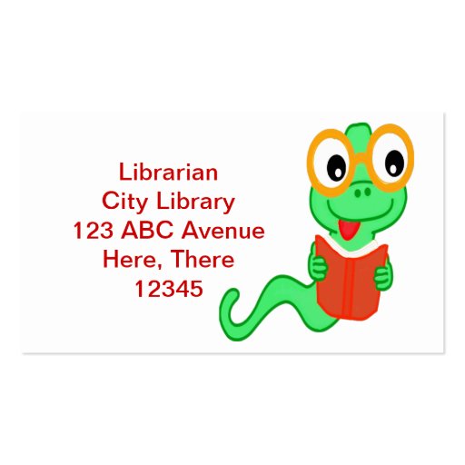 Librarian Bookworm Business Card (front side)