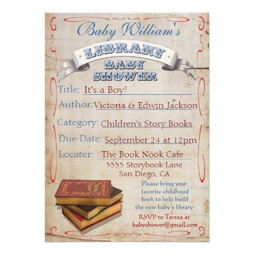 Library Book Baby Shower Invitations
