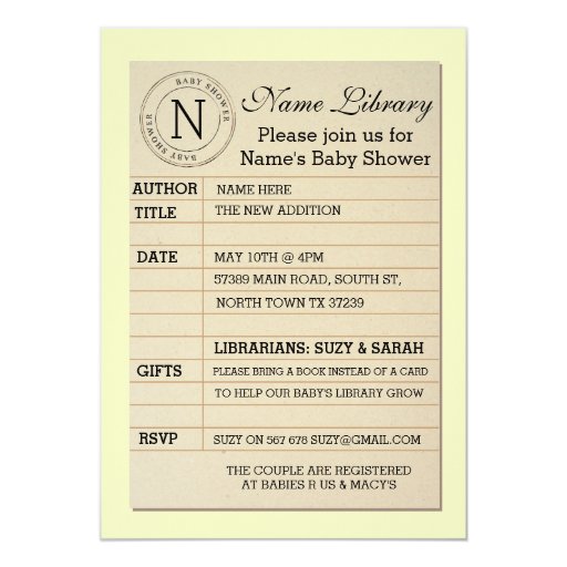 Library Card Baby Shower Yellow Invite Invitation Zazzle