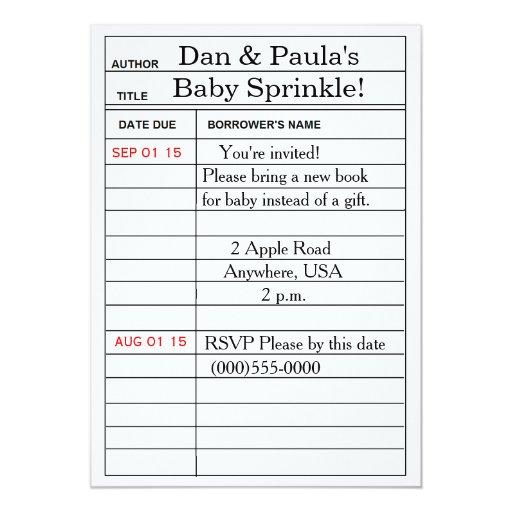 "Library Card" Baby Sprinkle/Shower Invitations | Zazzle