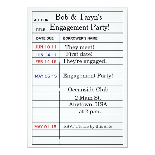 "Library Card" Engagement Party Invitations