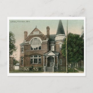 Library, Coldwater, MI 1909 Vintage zazzle_postcard
