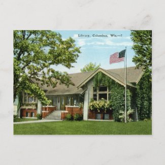 Library, Columbus, Wisconsin Vintage zazzle_postcard