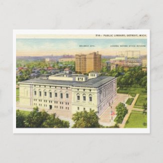 Library, Detroit, Michigan Vintage Postcard