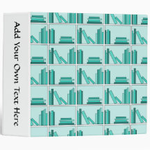 Libros en estante. Diseño en trullo y Aqua.