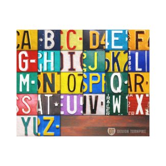 License Plate Letter Art Alphabet Sign Canvas Prints