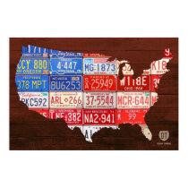 License Plate Map Flag of the USA posters