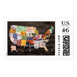 License Plate Map of the United States Large Stamp