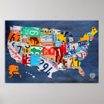 License Plate Map of the United States on Blue License Plate Map of the United States on Blue