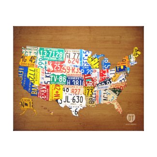 License Plate Map of the United States Wrapped Can zazzle_wrappedcanvas