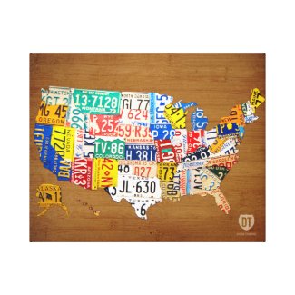 License Plate Map of the United States Wrapped Can Stretched Canvas Print
