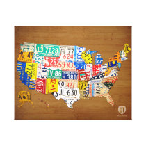 License Plate Map of the United States Wrapped Can canvas prints
