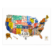 License Plate Map of the USA Postcard postcards