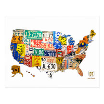License Plate Map of the USA Postcard
