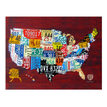 License Plate Map of the USA Postcard postcards