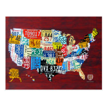 License Plate Map of the USA Postcard