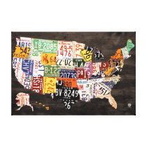 License Plate Map of The USA - Warm Colors / Black canvas prints