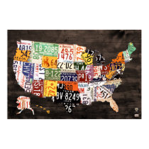 License Plate Map of The USA - Warm Colors / Black posters