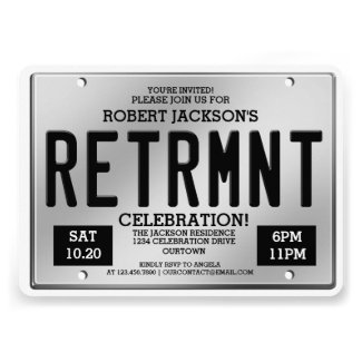 License Plate Retirement Party Invitations