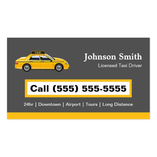Licensed Cap Driver Chauffeur - Yellow Taxi Business Card Templates (back side)