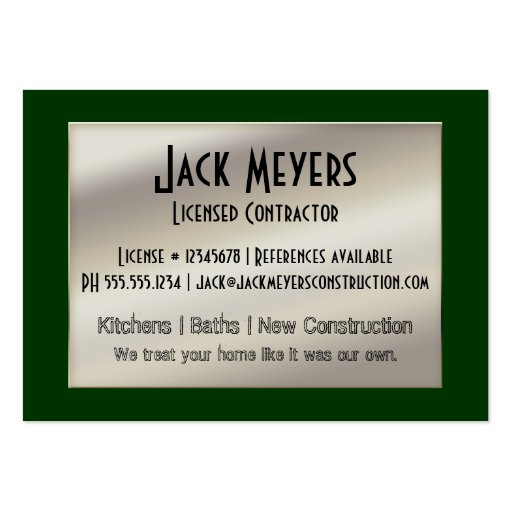 Licensed Contractor Construction Business Tools Business Cards (back side)