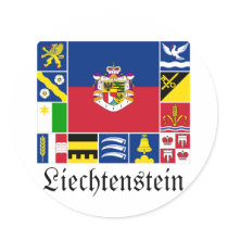 Liechtenstein & its Gemeinde Flags Round Sticker