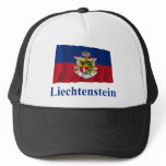 Liechtenstein Waving State Flag with Name Trucker Hats