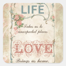 Life and Love on an Antique French Label Square Sticker