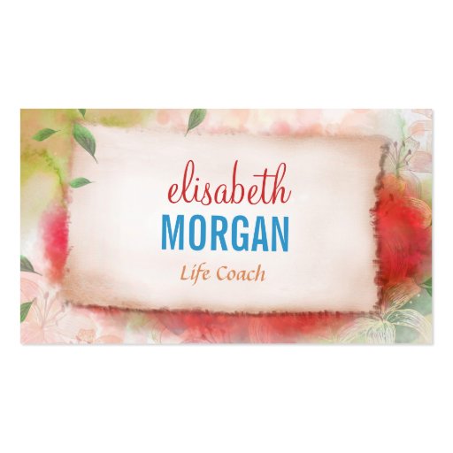 Life Coach  - Artistry Watercolor Floral Business Cards (front side)