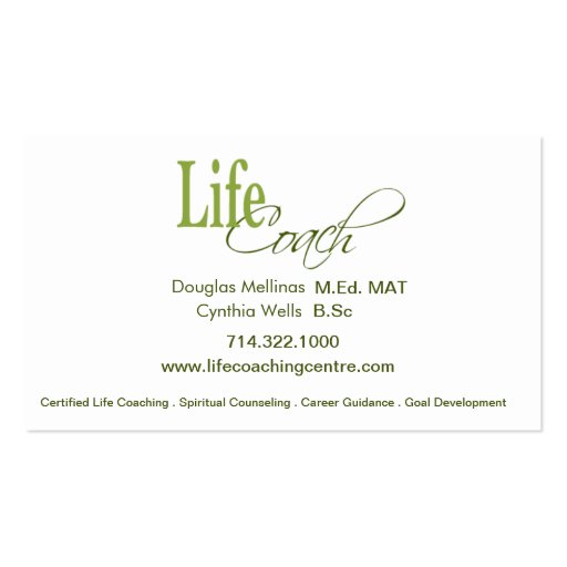 Life Coach I Personal Goals Spiritual Counseling Business Card Template (back side)