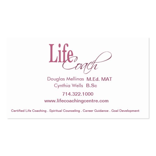 Life Coach I Personal Goals Spiritual Counseling Business Card Template (back side)