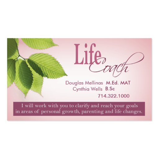 Life Coach I Personal Goals Spiritual Counseling Business Card Template (front side)