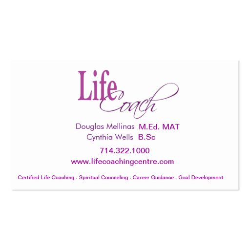 Life Coach I Personal Goals Spiritual Counseling Business Card Templates (back side)