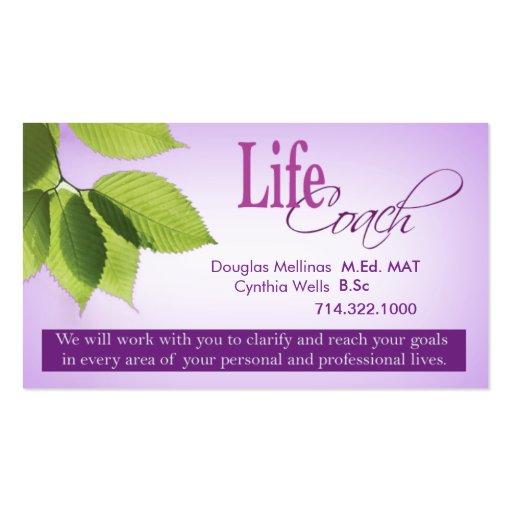 Life Coach I Personal Goals Spiritual Counseling Business Card Templates (front side)