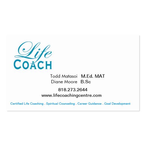 Life Coach II Personal Goals Spiritual Counseling Business Card Template (back side)