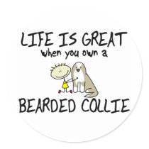 Life is Great Bearded Collie Stickers (Fawn)