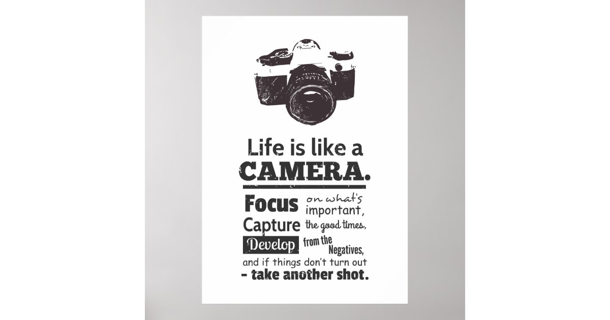 Life is like a camera quote, Black Grunge Poster Zazzle