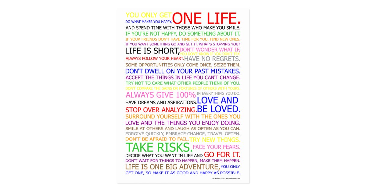 Life Manifesto Color Poster Postcard Zazzle
