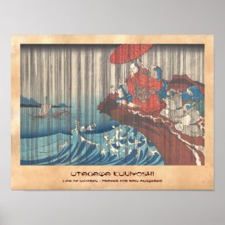 Life of Nichiren Prayer for Rain Answered Utagawa Print