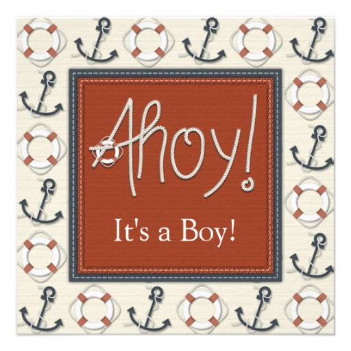 Life Ring Anchor Boys Nautical Baby Shower Custom Invites (front side)