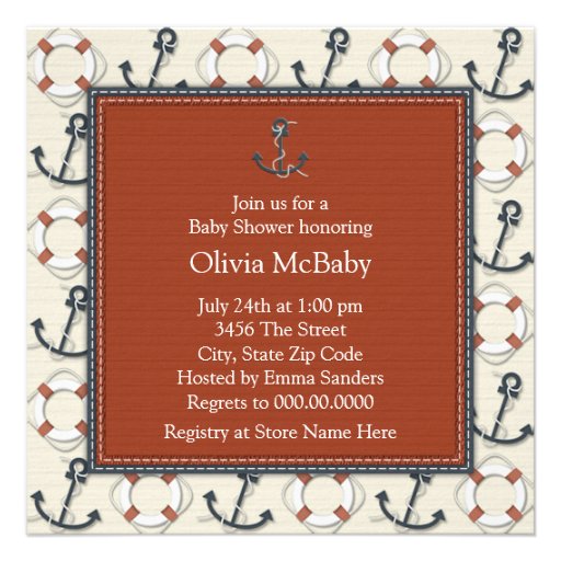 Life Ring Anchor Boys Nautical Baby Shower Custom Invites